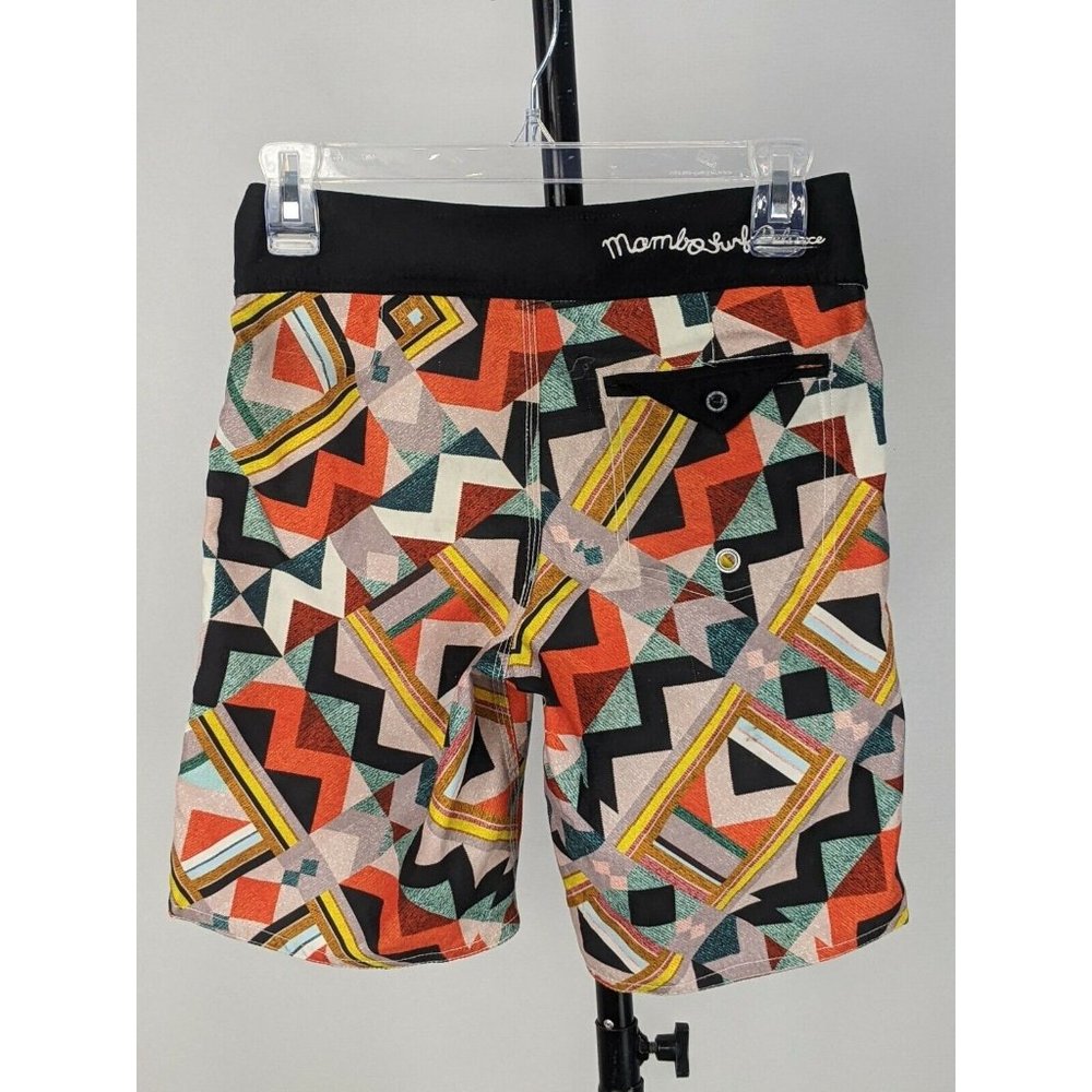 Mambo Boy's Board Shorts Size 10 Black Orange Geometric Zig Zag Pocket - Picture 4 of 12